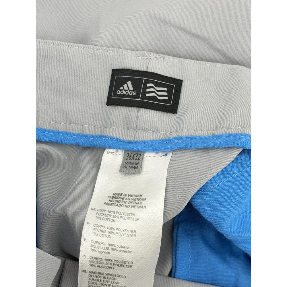 Adidas Golf Mens Gray Flat Front Performance Pants 36x32 Three Stripe Logo